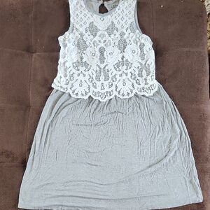 Art Class White Lace and Gray Casual Dress